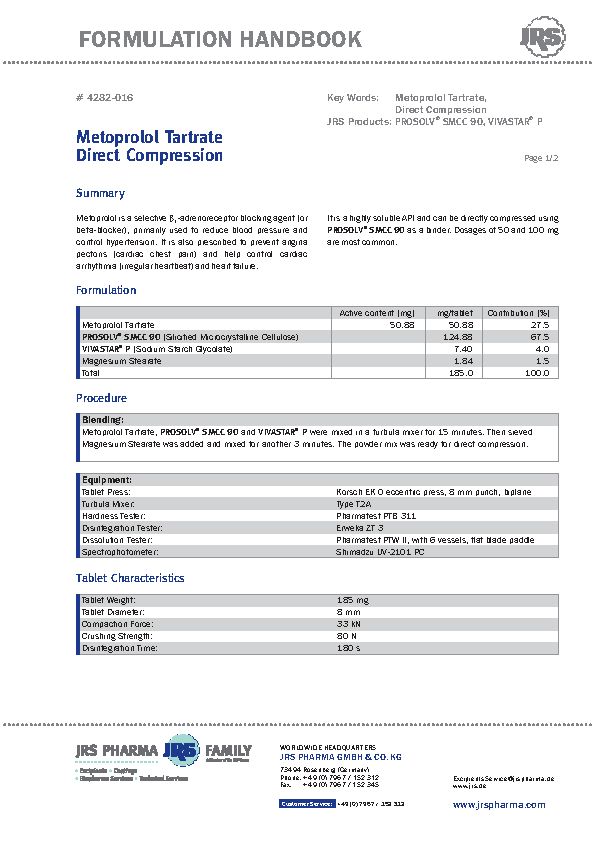Metoprolol Tartrate