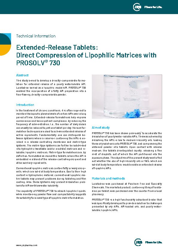 Lipophilic Matrices with PROSOLV® 730